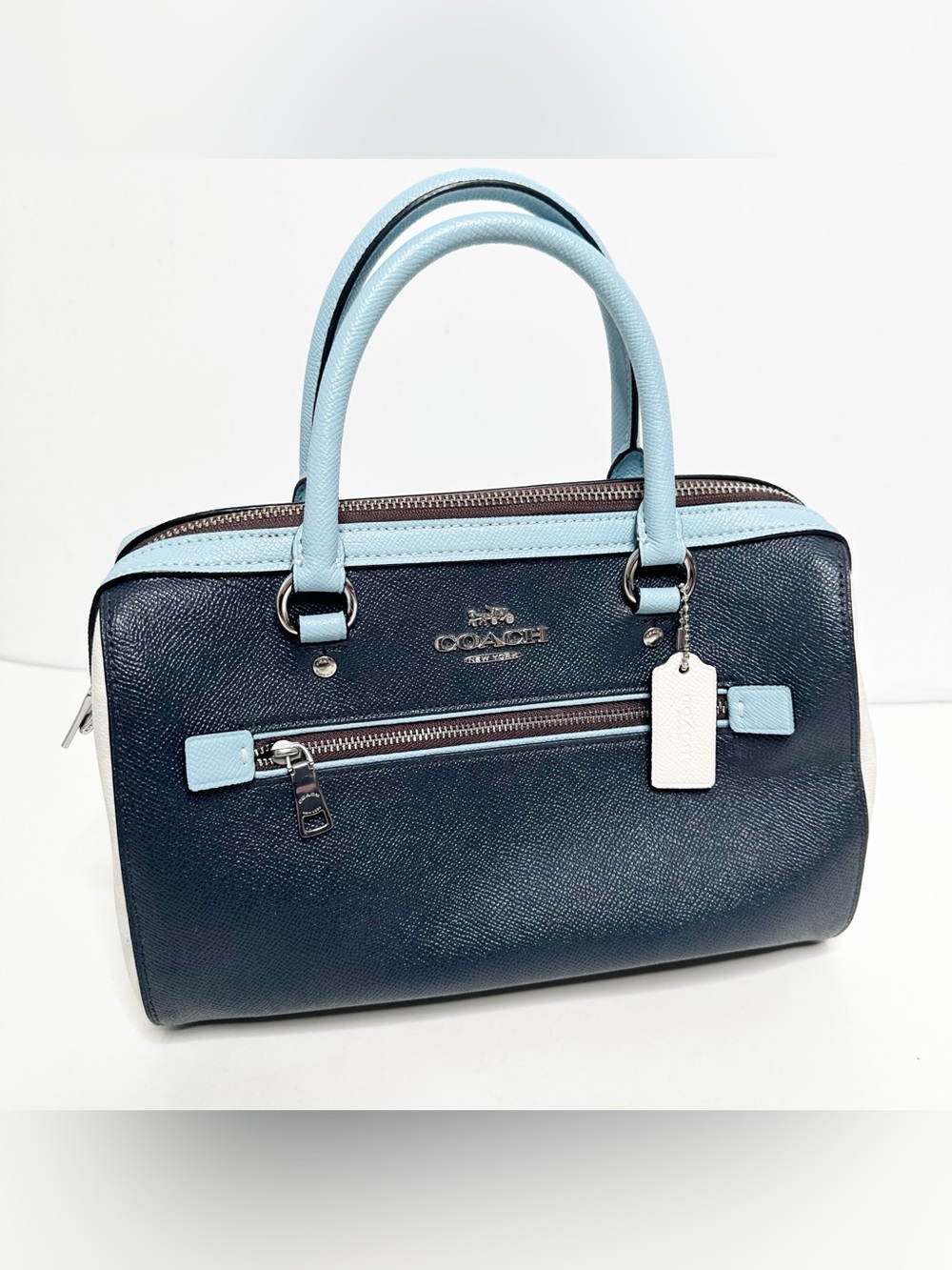 Coach Rowan Blue Chalk Colorblock Satchel Purse - Picture 2 of 8